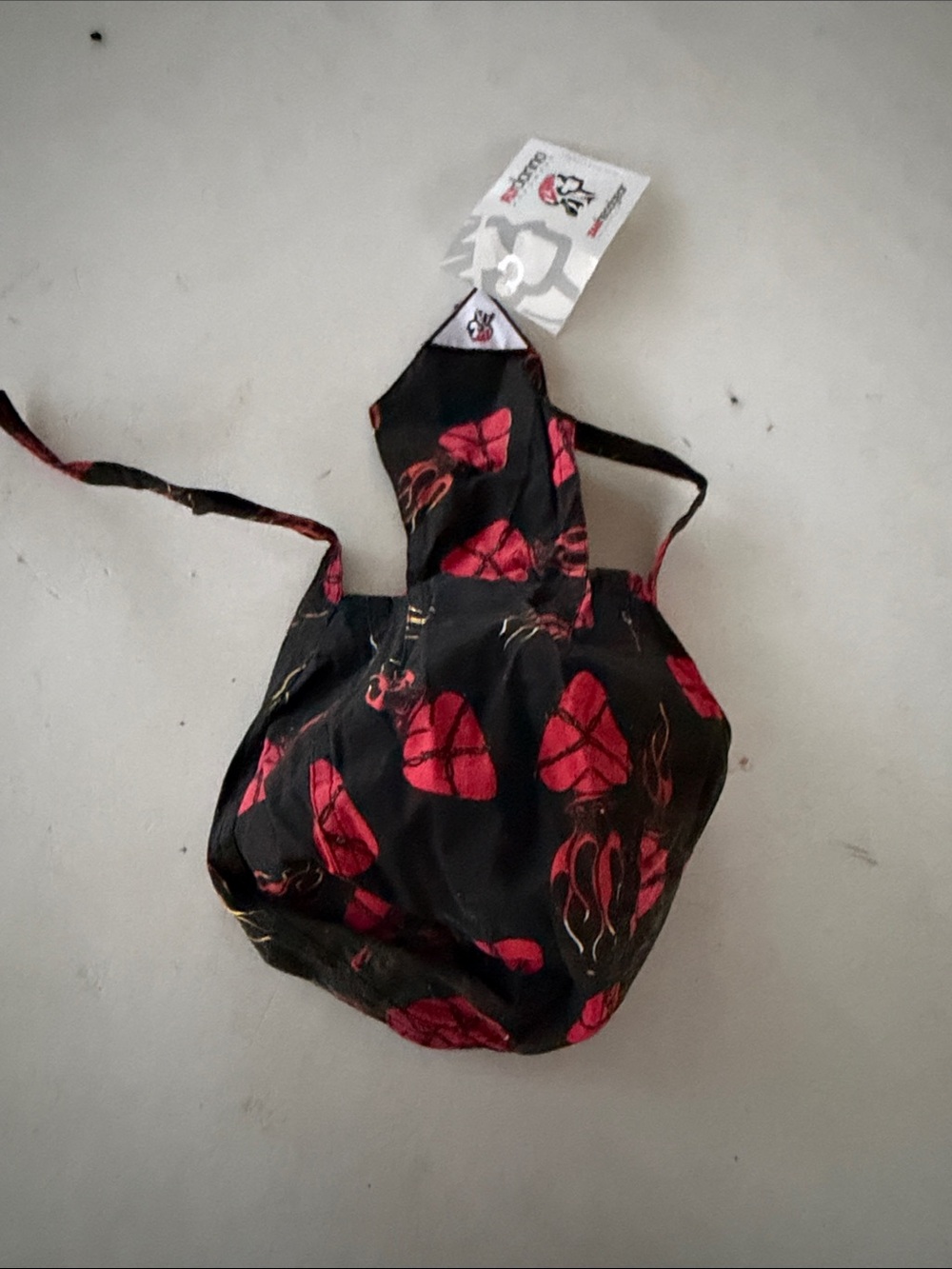 NWT Zan Headgear Black Headwrap with A Flame And Anatomical Heart Pattern